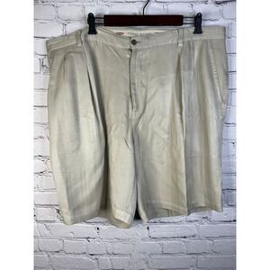 Tommy‎ Bahama Relax 100% Silk Pleated Men's Shorts size 42x9 Tan Beach Vacation